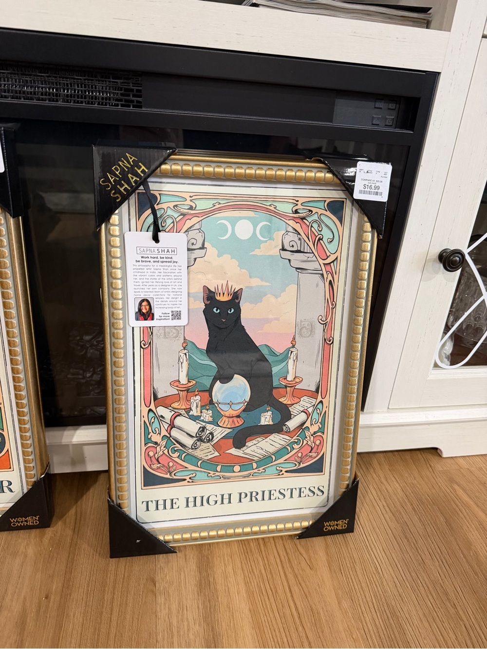 Sapna shah The High Priestess Framed Art Print — Black Cat with Pastel Accents